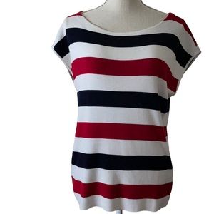 Talbots Red White Blue Preppy Stripe Short Cap Sleeve Y2K Tee Size XLP